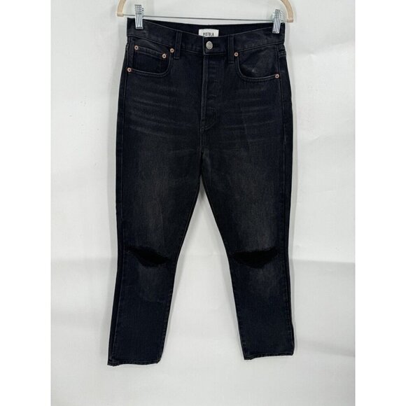 Pistola Jean Women 26 Black Wash Denim Straight Leg Blowout Knee Jean Button Fly - Picture 1 of 7